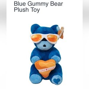 I LOVE SUGAR Blue Gummy Bear Plush Toy Stuffed animal with sunglasses 10”